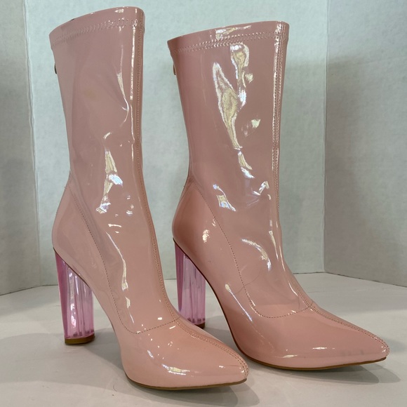 Pink Patent Boots w lucite heel. Uk 6. Missguided - Picture 6 of 8